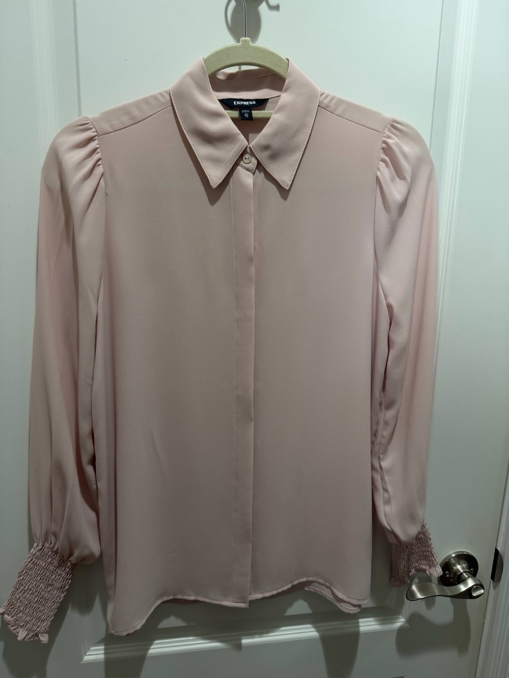 Express Light Blush Button-Front Long Sleeve Blouse